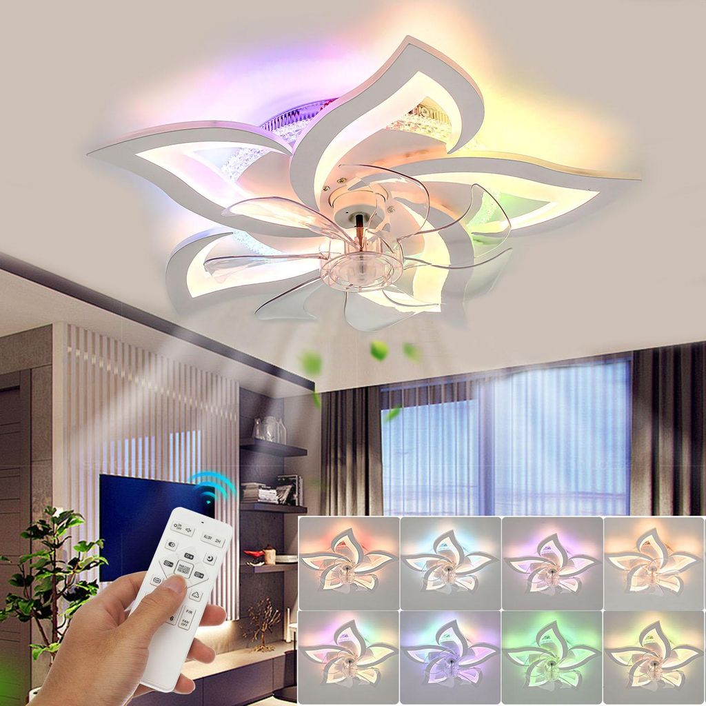 65W LED Deckenleuchte mit RGB Backlamp, Leise Deckenventilator mit Beleuchtung, Dimmbar mit Fernbedienung,Timer, für Wohnzimmer Schlafzimmer Küche