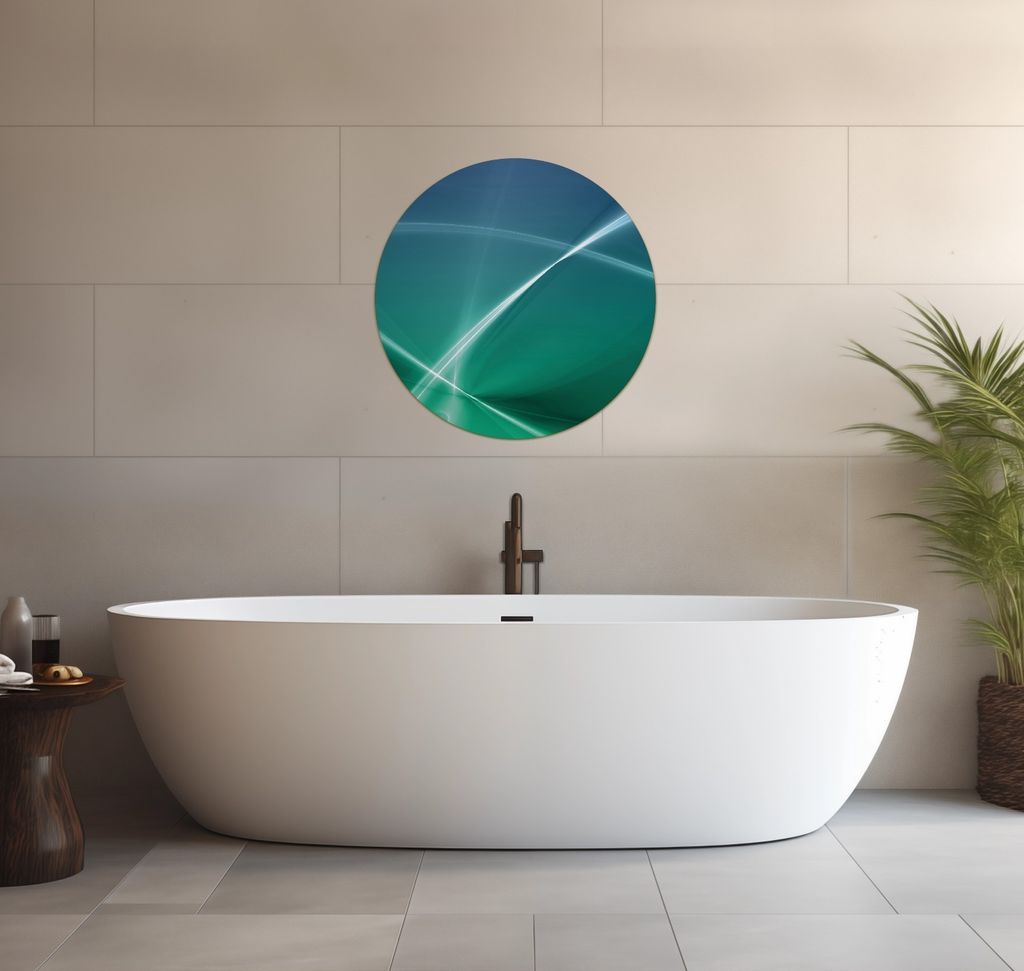 Wallario wasserfestes Poster selbstklebend 60 x 60 cm, Abstrakte Formen und Linien in blau grün türkis, Badezimmerposter Spritzschutz mit Hochgla...