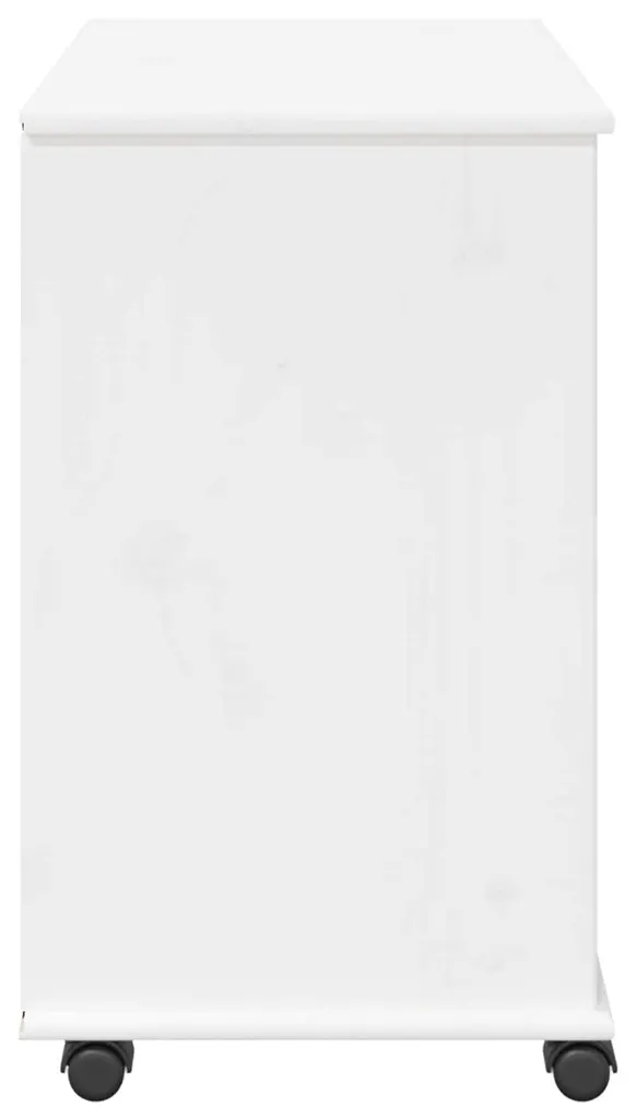 Caisson à roulettes pin massif blanc, rangement bureau compact 65cm
