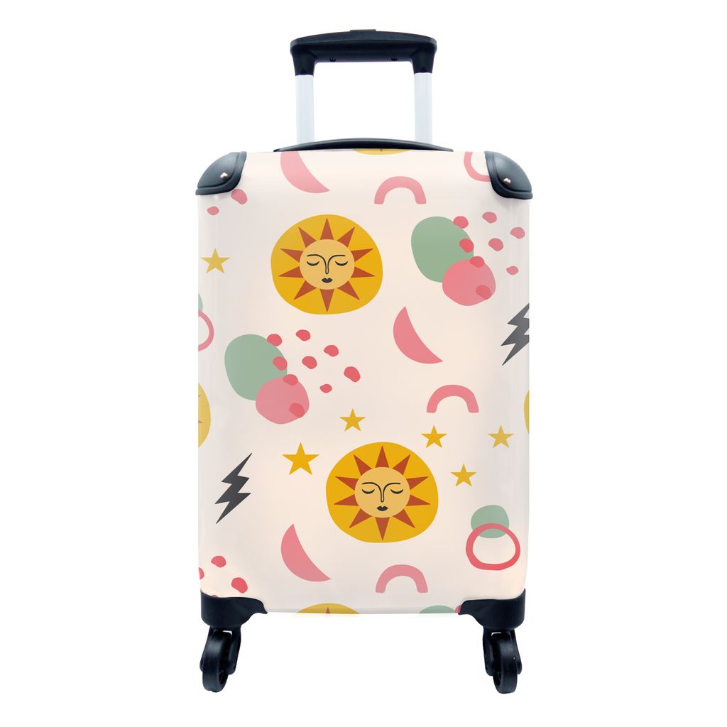 MuchoWow Koffer Handgepäck Trolley Rollkoffer Kleine Reisekoffer mit 4 Rollen - Sonne - Mond - Sterne - Muster - Cabin Size < 55x40x23 cm & 55x4...