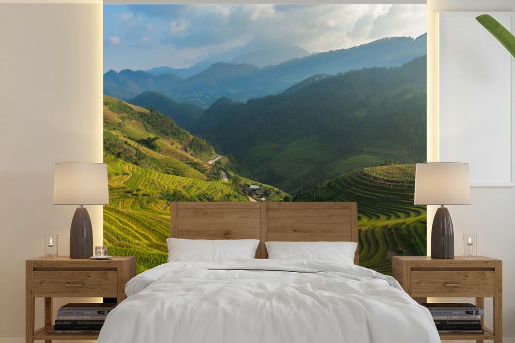 MuchoWow Fototapete für Wohnzimmer oder Schlafzimmer Wandtapete Vinyl Motivtapete Indonesien - Reis - Wolke - 240x240 cm - Schlafzimmer-Tapete