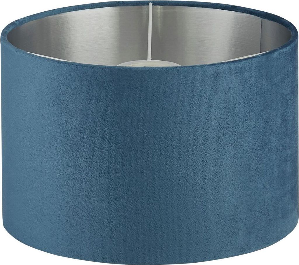 Lampenschirm für Hängeleuchten Stoff D: 28 cm in Petrol Silber gebürstet rund Modern Schirm