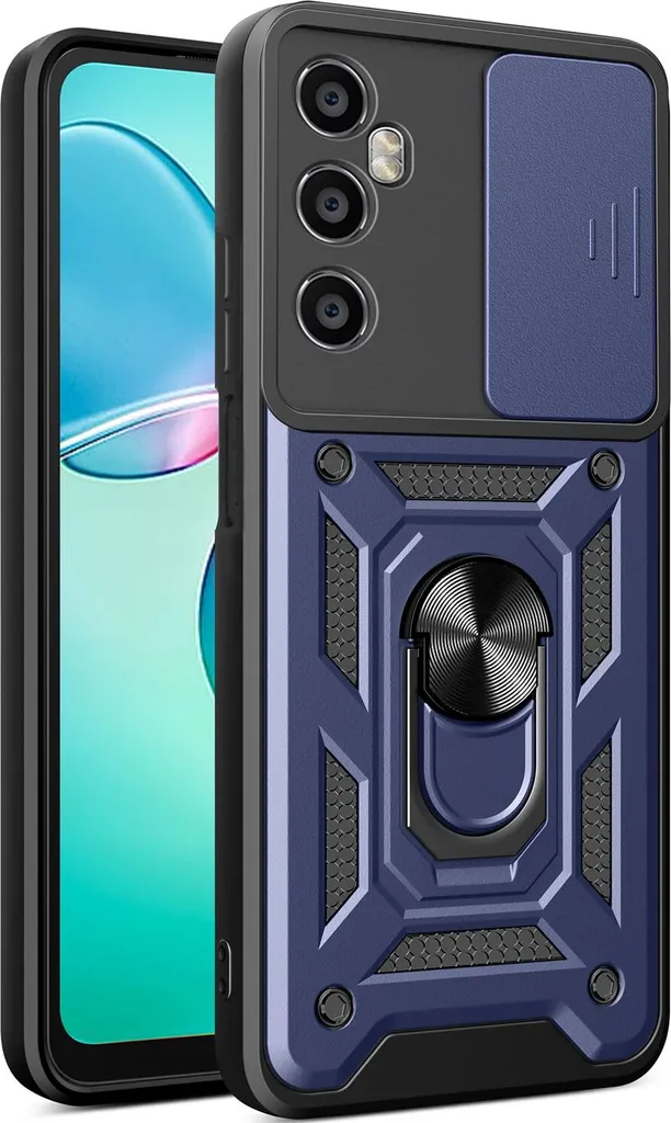 Custodia Realme C35 con Anello e Protezione Telecamera - Blu Shockproof