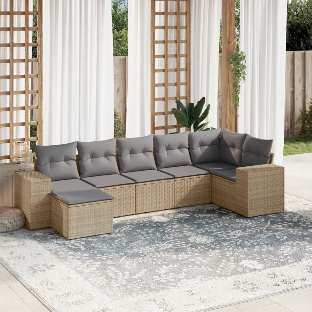 Maison Exclusive - 7-tlg. Garten-Sofagarnitur mit Kissen Beige Poly Rattan