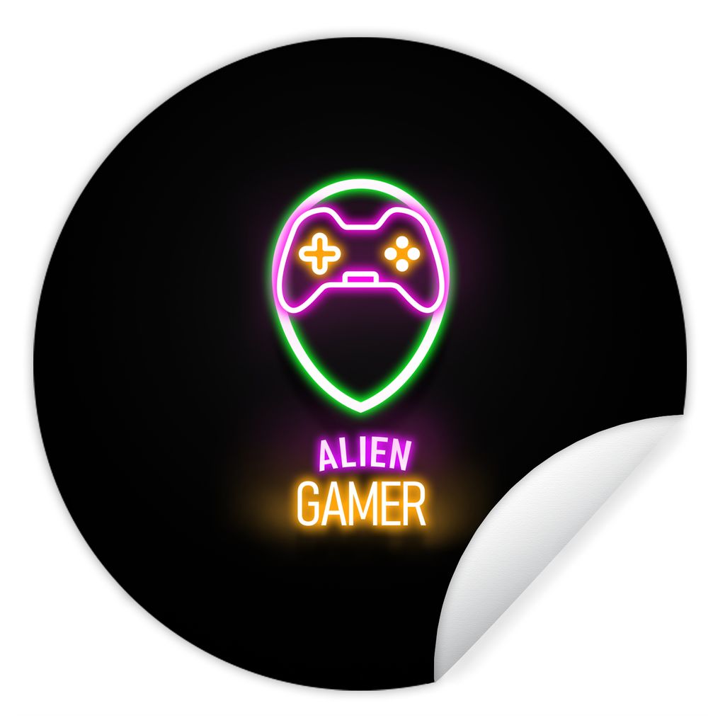 MuchoWow Runde Wandtattoo - Wandsticker Tapete Aufkleber Gaming - Zitate - Neon - Alien-Gamer - Controller Ø 80 cm Selbstklebend und Repositioni...