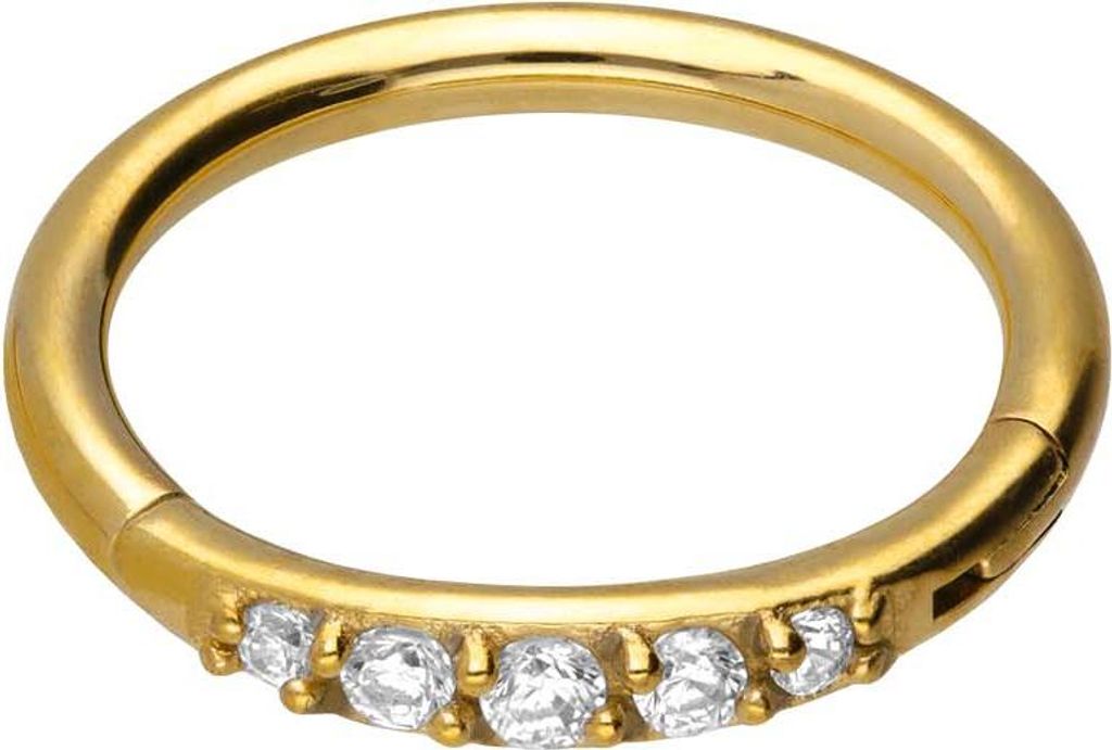 Ohrpiercing, Nasenpiercing, Septum Piercing Chirurgenstahl Segmentring Clicker 5 EINGEFASSTE KRISTALLE Gold Innendurchmesser: 9 mm