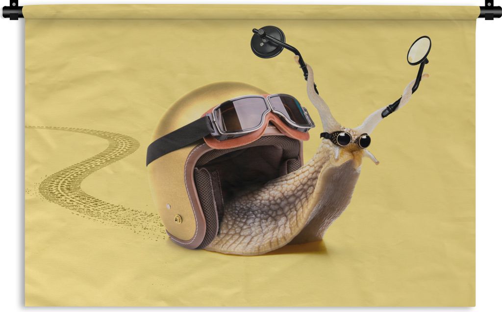MuchoWow Wandteppich Wandbehang Schnecke - Tiere - Helm - Gelb - Spiegel 120x80 cm Tapisserie Dekoration Wandtuch - Wanddekorationen - Wandtücher
