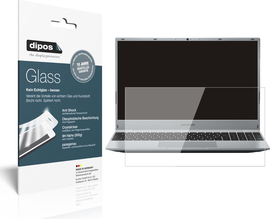 2x Schutzfolie für Medion Akoya E15408 - Anti-Shock 9H Folie dipos Glass Kunststoffglas