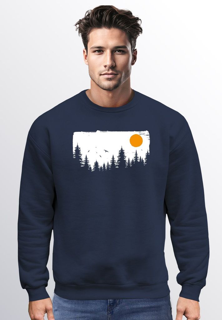 Sweatshirt Herren Wald Bäume Outdoor Adventure Abenteuer Natur Rundhals-Pullover Fashion Streetwear Neverless navy 3XL