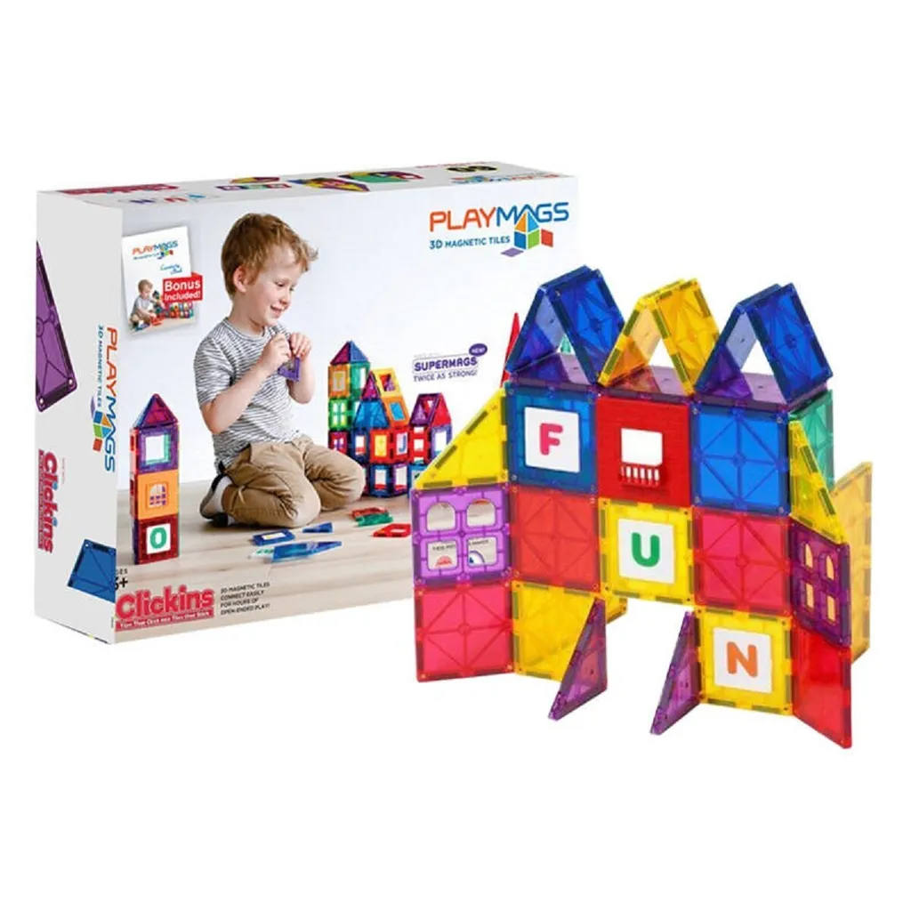 Blocs magnétiques 3D Playmags 158 : kit de 60 éléments de construction