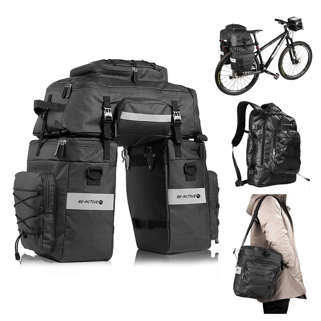 Wasserdichte 3 in 1 Fahrradtasche – Gepäckträgertasche 65l Rucksack & Umhängetasche schwarz