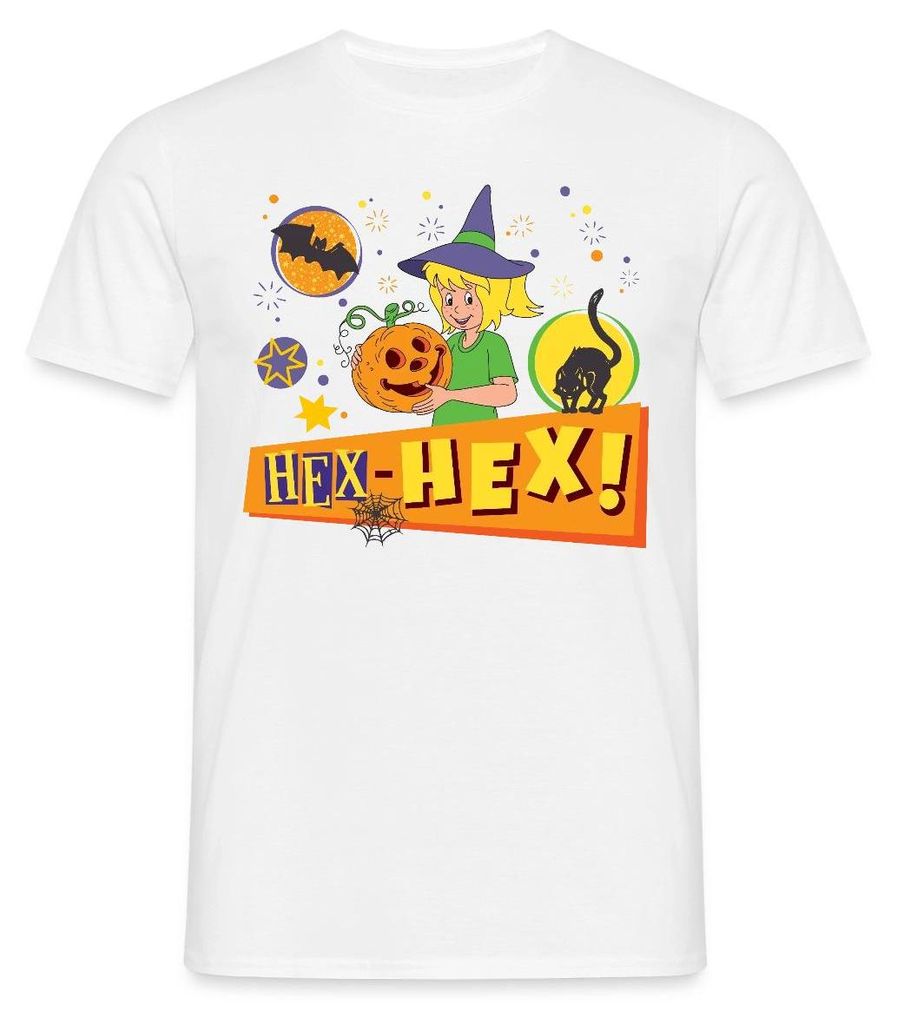 Spreadshirt Bibi Blocksberg Halloween Hex-Hex! Mit Bibi Männer T-Shirt, XL, Weiß