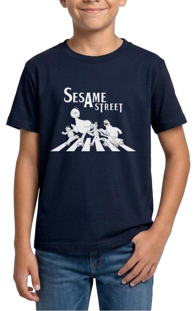 Spreadshirt Sesamstraße Zebrastreifen Klassiker Teenager T-Shirt, 152/164 (12-14 Jahre), Navy