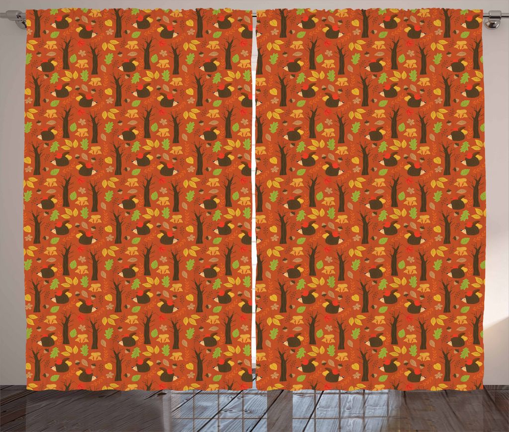 ABAKUHAUS Igel Rustikaler Gardine, Herbst-Saison Natur, Schlafzimmer Kräuselband Vorhang mit Schlaufen und Haken, 280 x 175 cm, Mehrfarbig