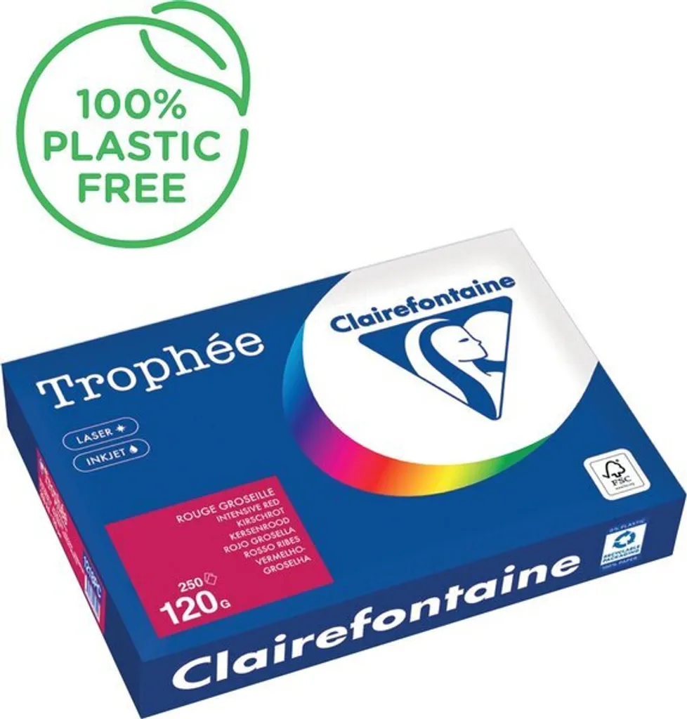 Carta Colorata A4 Clairefontaine Trophée 120g Rosso Ciliegia - 250 Fogli