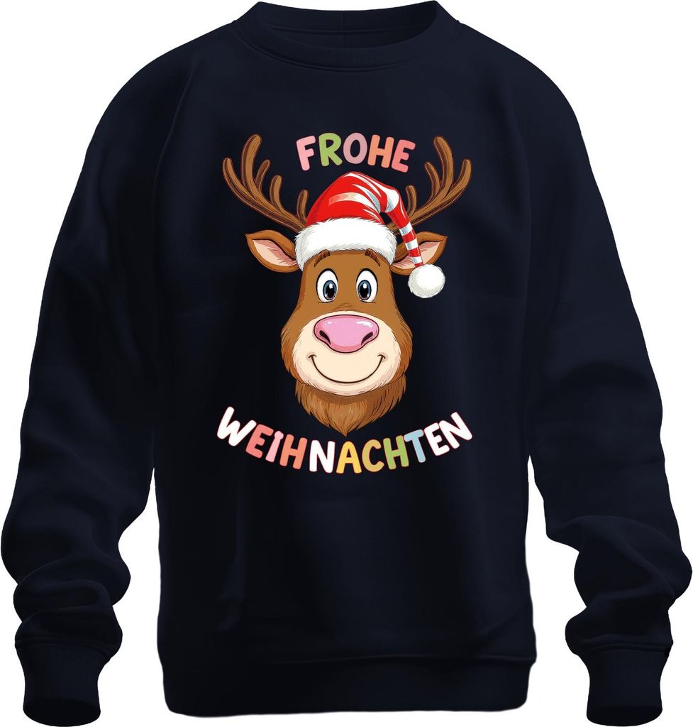 FROHE WEIHNACHTEN Rentier Weihnachtsmütze lustig kinder Geschenk Uni Sweatshirt Pullover, Navy, M