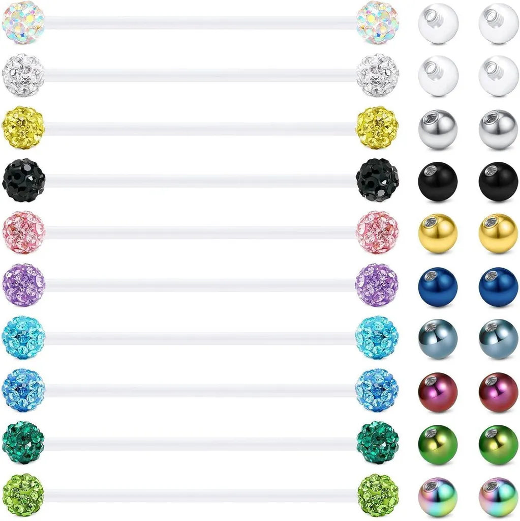 Piercing Langue Bioflex Clair 14G Barbell Flexible de 12mm à 38mm