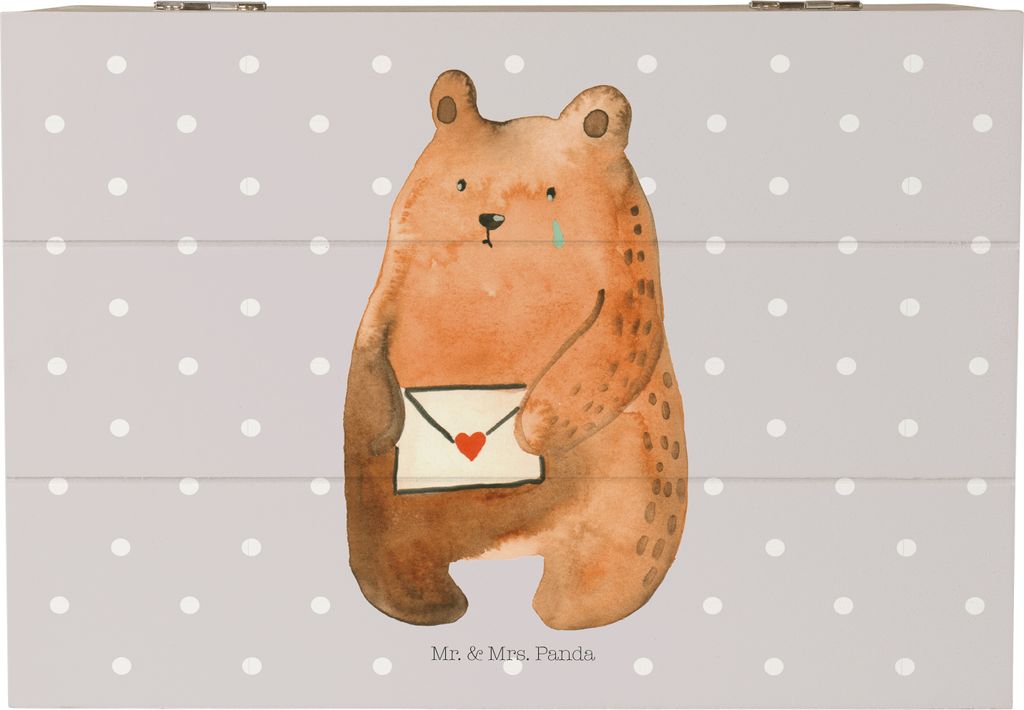 Mr. & Mrs. Panda Schatulle Bär Vermissen 22 x 15 cm - Grau Pastell - Geschenk, Reise, Box aus Holz, Liebeskummer, Schatzkiste, Aufbewahrungsbox, T...