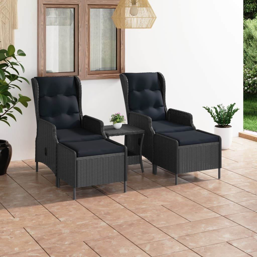 The Living Store 3-tlg. Garten-Lounge-Set mit Auflagen Poly Rattan Dunkelgrau