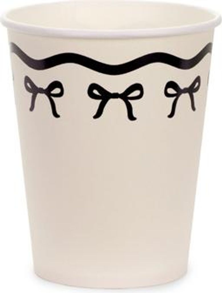 Gobelets en papier avec nœuds - crème et noir, 220 ml, 6 Image du produit 