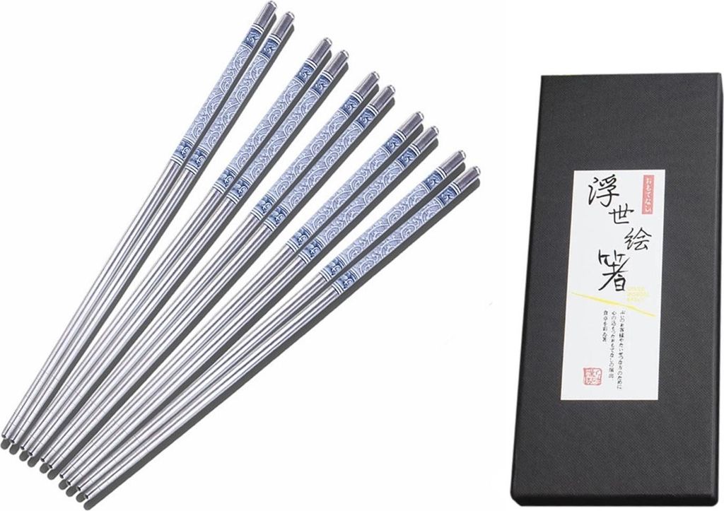 Set di 5 paia di bacchette da sushi in acciaio inox, Immagine del prodotto 