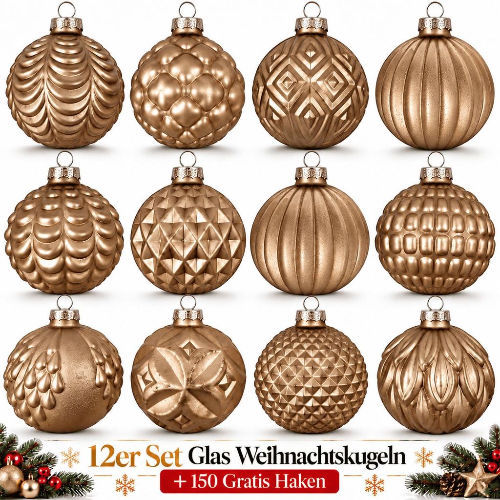 Weihnachtskugeln Glas 12er Set Christbaumkugeln Baumschmuck Produktbild 