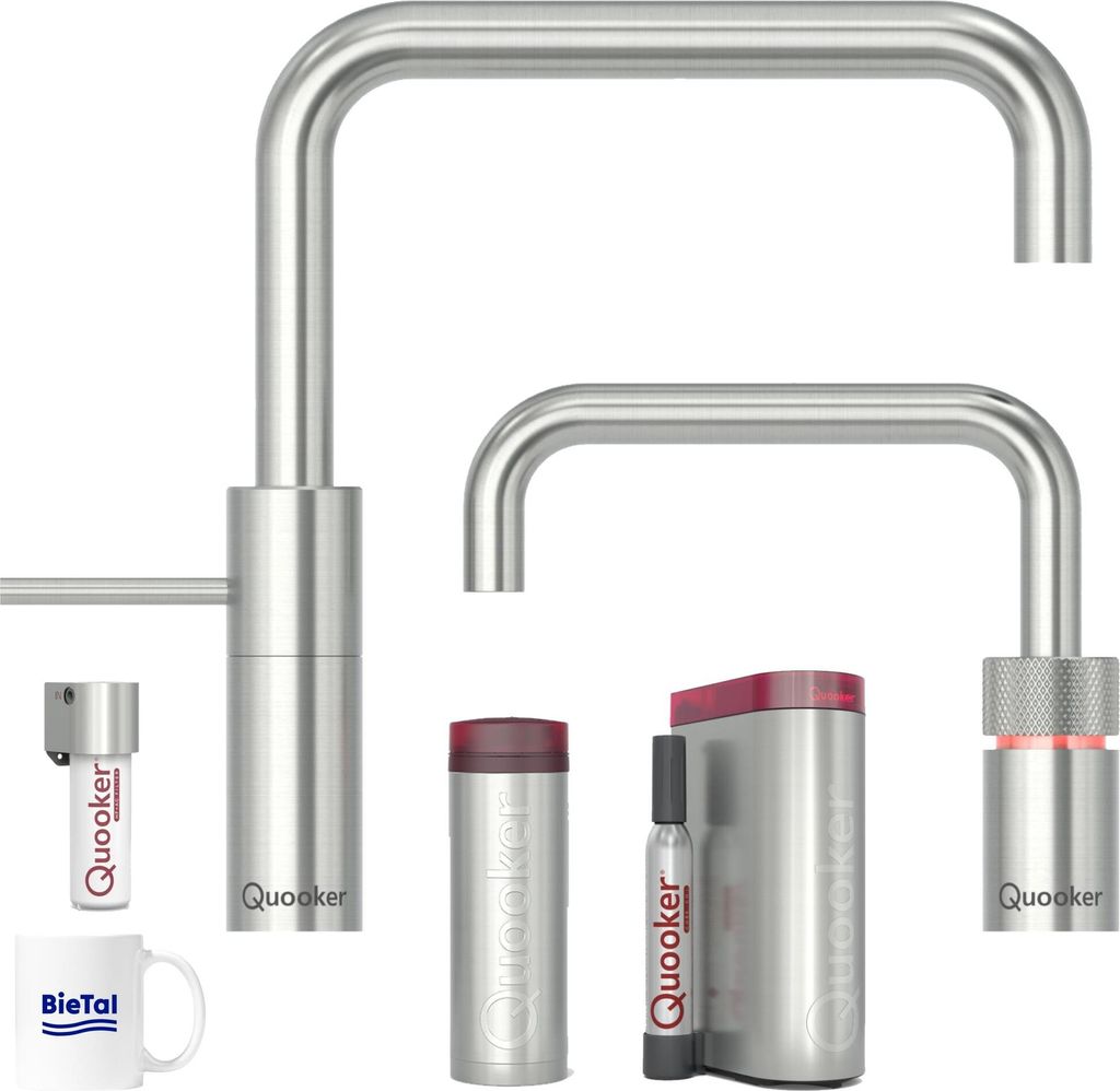 Quooker Wasserhahn Nordic Square Twintaps Voll Edelstahl & PRO3 & CUBE + Filter
