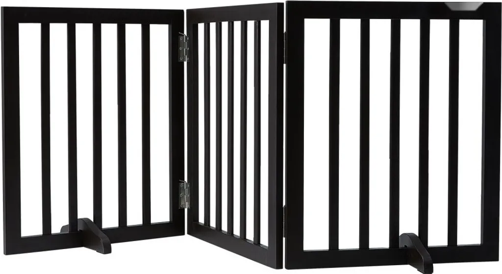 Barrière de sécurité bois marron pliable pour escalier et porte de chien