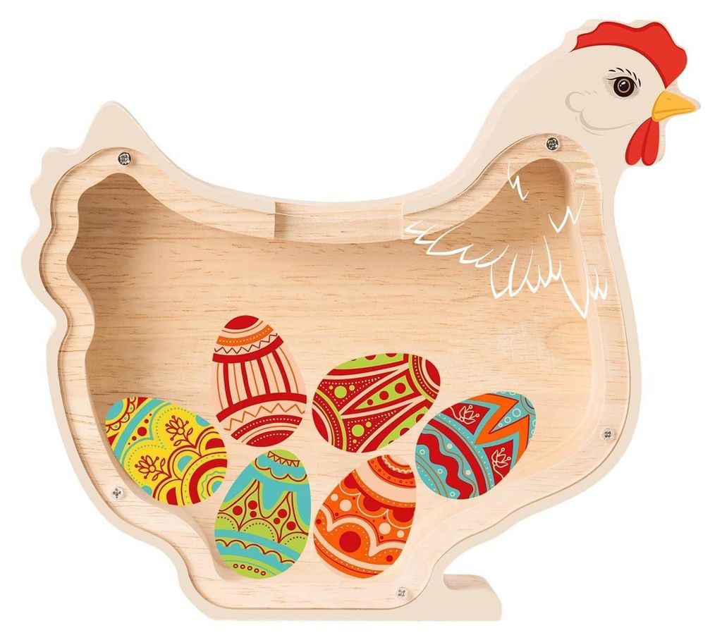Unzerbrechliches Sparschwein aus Holz mit Hasen- und Hühnermotiv für Kinder – ein süßes Sparschwein, das sich perfekt als Weihnachts-, Geburt...
