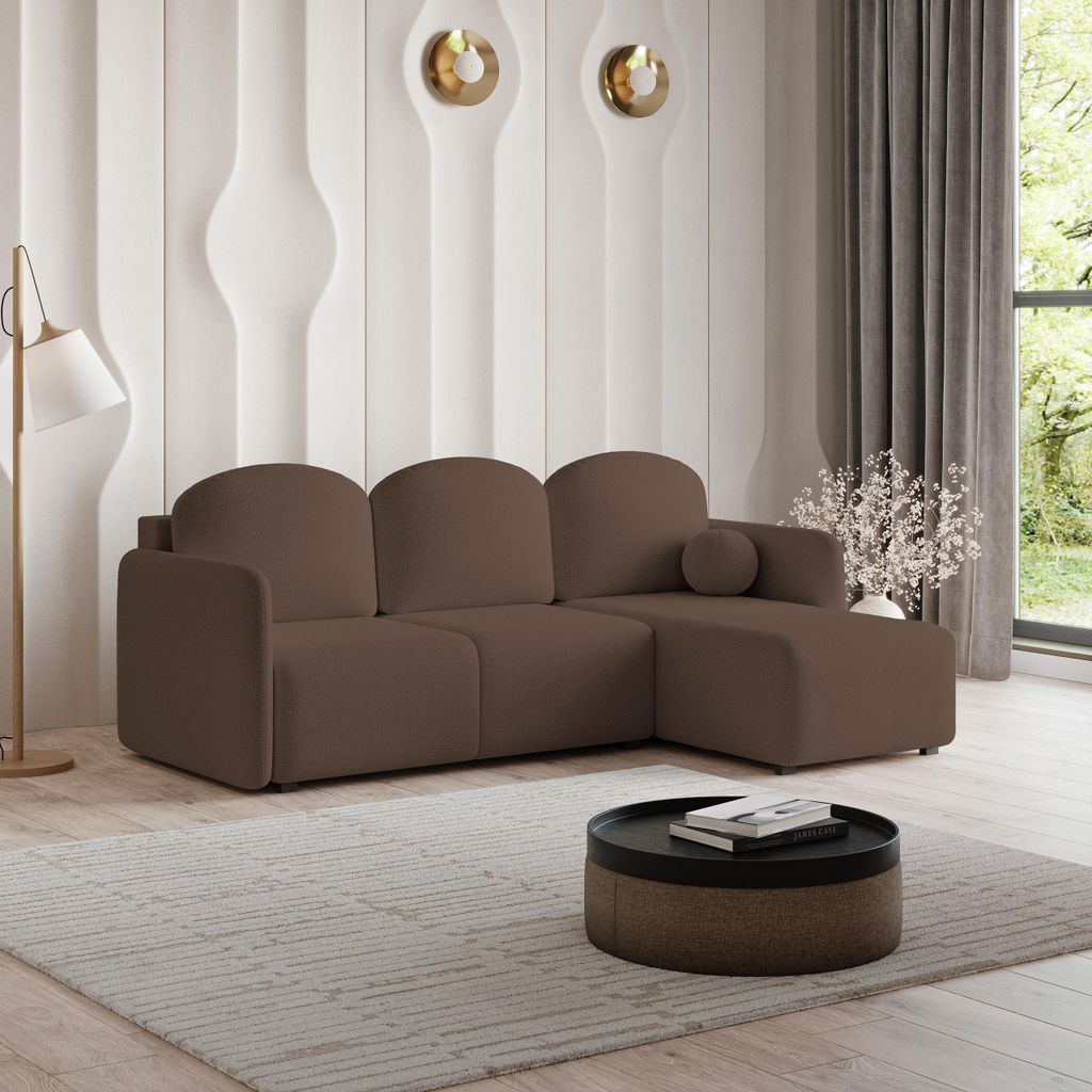 Masseno Ecksofa SUVINO mit Schlaffunktion L-Form, Sofa mit Bettkasten, Wohnzimmersofa, Couch, Soffa, Bettsofa, Couchgarnitur- Braun, QUELLE 25