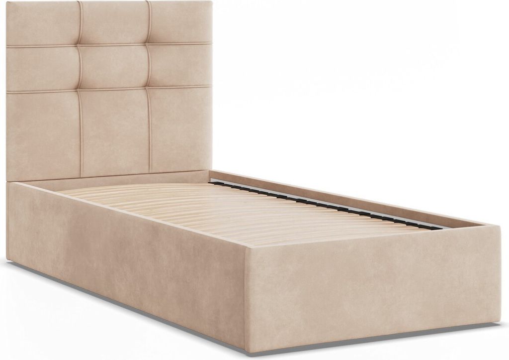 Polsterbett SORIA 90x200 Samt ohne Bettkasten mit Holzlattenrost, Einzelbett mit Kopfteil Beige