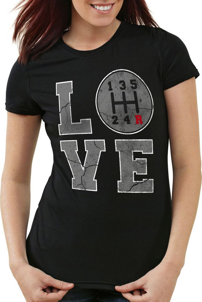style3 Love Gear Damen T-Shirt Auto Gänge Tuner Top, Farbe:Schwarz, Größe:L