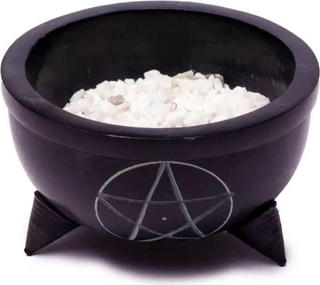 Räuchergefäß Speckstein schwarz Pentagamm Steine -- 10x6cm Produktbild 