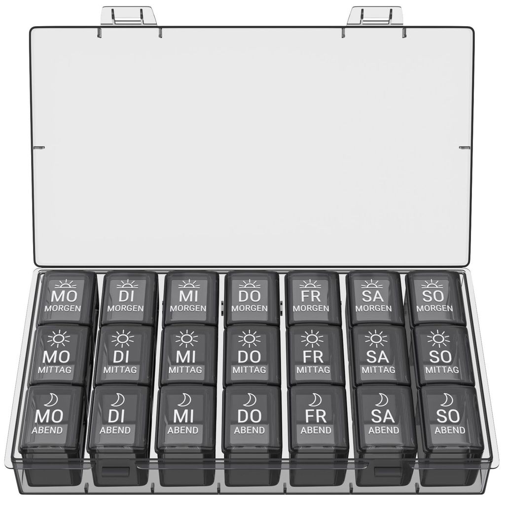 WELLGRO Tablettenbox für 7 Tage - je 3 Fächer pro Tag - Produktbild 