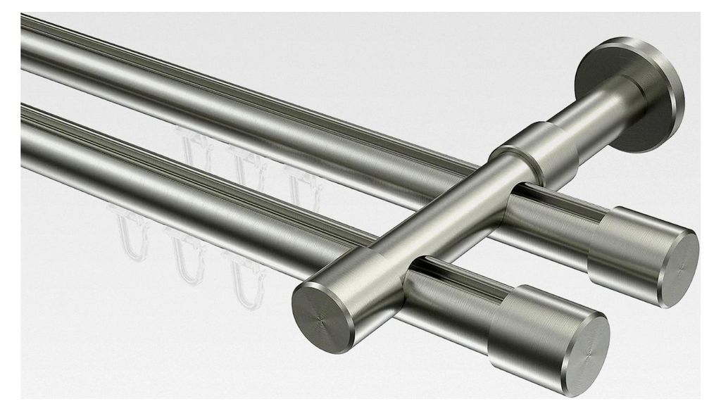 Innenlauf Gardinenstangen Edelstahl-Optik 2-läufig 20 mm Ø, 180 cm
