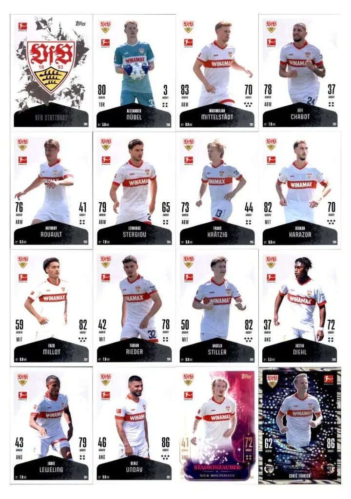 Topps Match Attax VfB Stuttgart 2024/25 - Cartes avec Stats Officielles