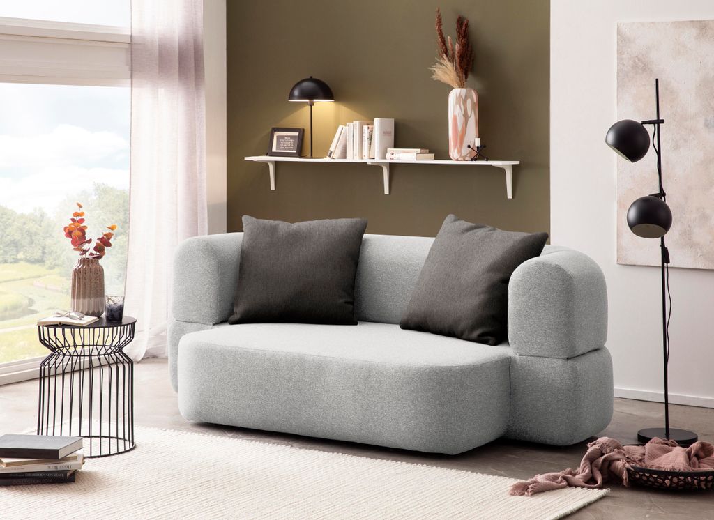 DOMO Collection Sofa Nevada, 2-Sitzer Schlafsofa, Ovale Form, Inklusive Kissen, Federkern Polsterung, 2er Couch, 208 x 115 x 78 (BxTxH), silber