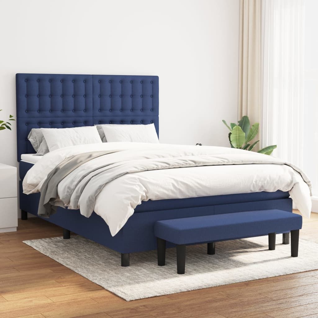 The Living Store Boxspringbett mit Matratze Blau 140x200 cm Stoff