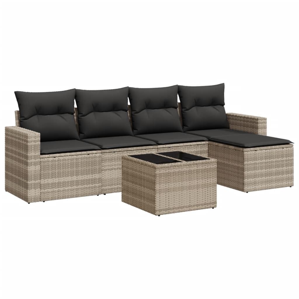 SYFAX 6-tlg. Garten-Sofagarnitur mit Kissen Hellgrau Poly Rattan