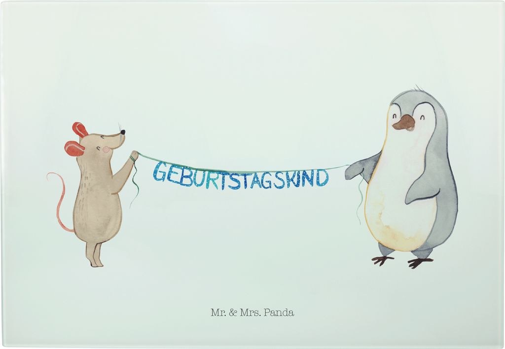 Mr. & Mrs. Panda Hackbrett Maus Pinguin Geburtstag - Weiß - Geschenk, Schneidebrett Glas, Küchenbrett, Geburtstagsgeschenk, Happy Birthday, Glass...