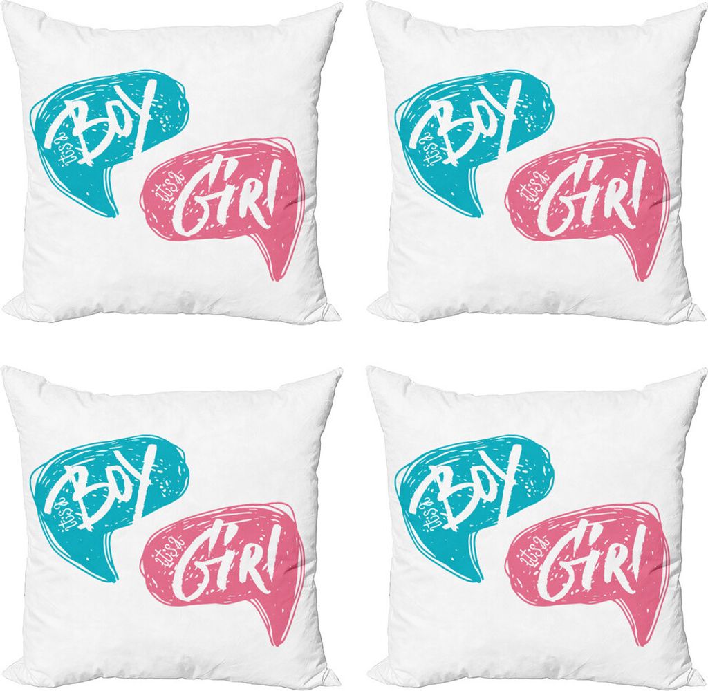 ABAKUHAUS Geschlecht decken Kissenbezug Set (4 Stück), Junge und Mädchen Kleinkinder, Moderner Doppelseitiger Digitaldruck, 45 cm x 45 cm, Teal P...