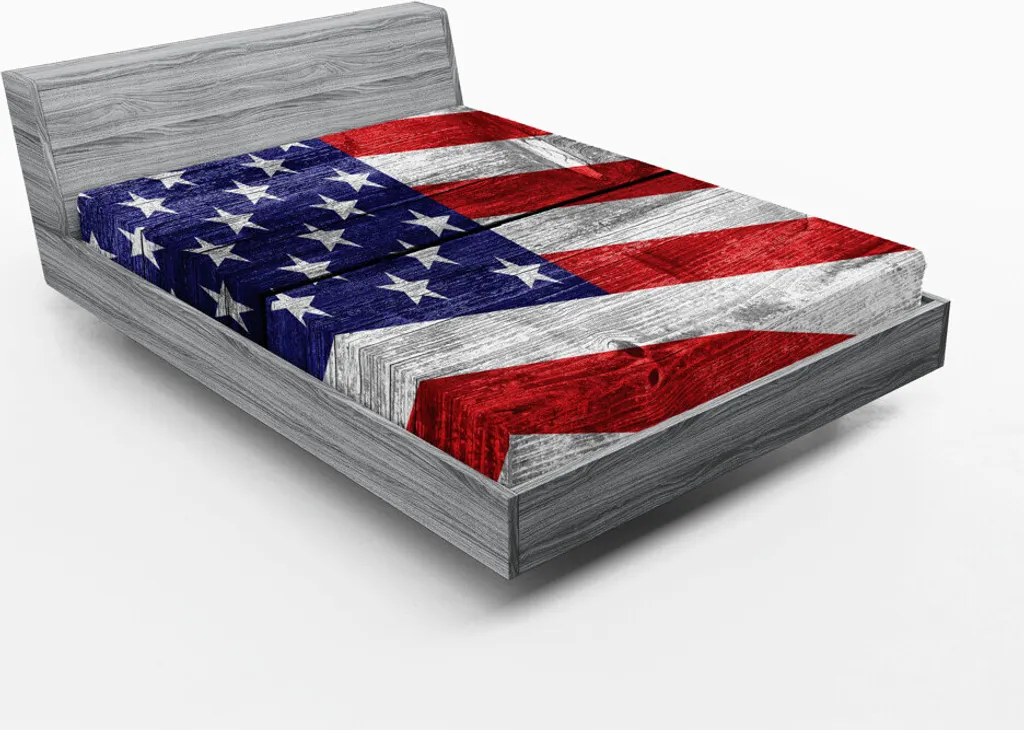Drap-housse rustique 180x200 motif patriotique bois blanc bleu rouge