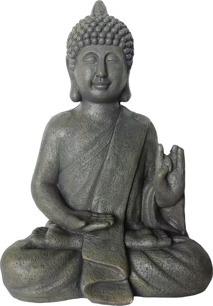 Relaxdays Buddha Figur sitzend, 52 cm, Gartenfigur, Vintage Produktbild 
