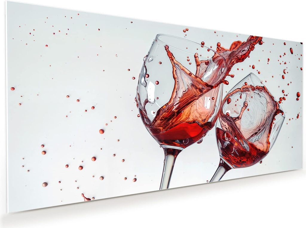Glasbild 120x60cm in XXL für Wohnzimmer, Schlafzimmer Motiv Weinkelchplätschern