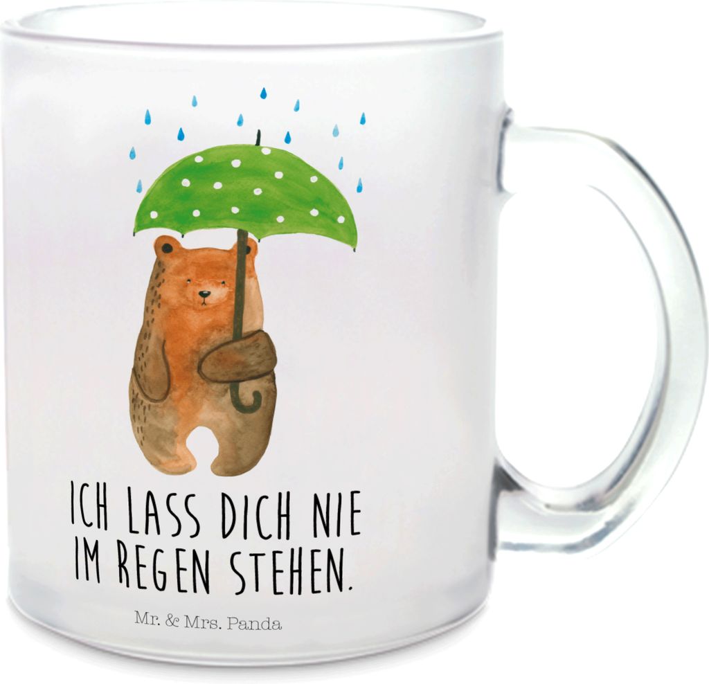 Mr. & Mrs. Panda getränkebecher Bär Regenschirm - Transparent - Geschenk, Spruch, glastasse, Teetasse, Haferl, Tee Tasse, Partner, Liebeskummer, ...