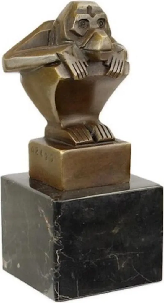 Statue Singe Bronze Véritable et Marbre Noir 12,6cm Luxe Casa Padrino