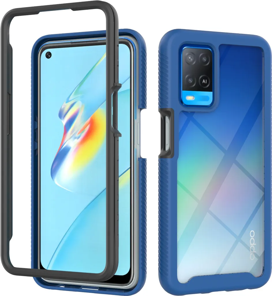 Cover OPPO A54 4G Robusta: Bumper TPU Blu e Protezione Ibrida 360°
