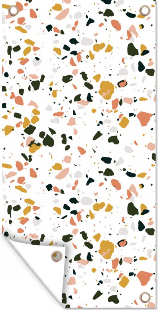 MuchoWow 40x80 cm Outdoor-Poster Gartendeko Sichtschutz Garten Poster für den Garten Orange - Schwarz - Terrazzo
