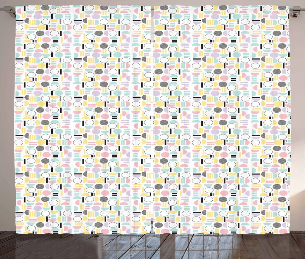 ABAKUHAUS Tenda geometrica rustica, motivo decorativo, tenda con passanti e ganci per camera da letto, 280 x 245 cm, multicolore