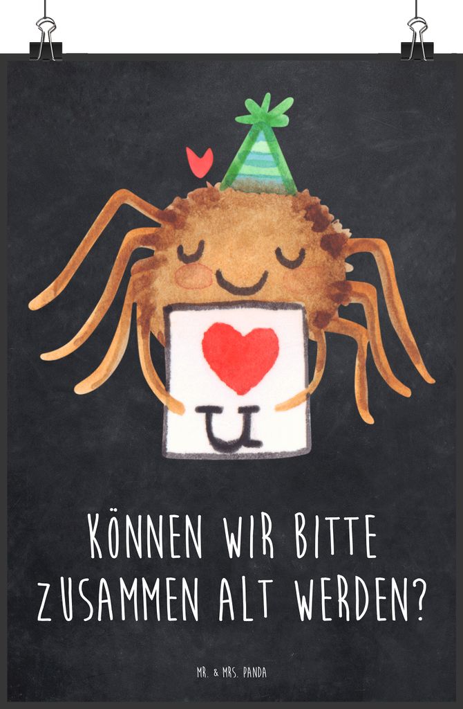 Mr. & Mrs. Panda Bild Spinne Agathe Brief DIN A5 - Kreidetafel - Geschenk, Ich Liebe Dich, Verliebt, Deko Poster, Liebespaar, Wandschmuck, Liebesbe...